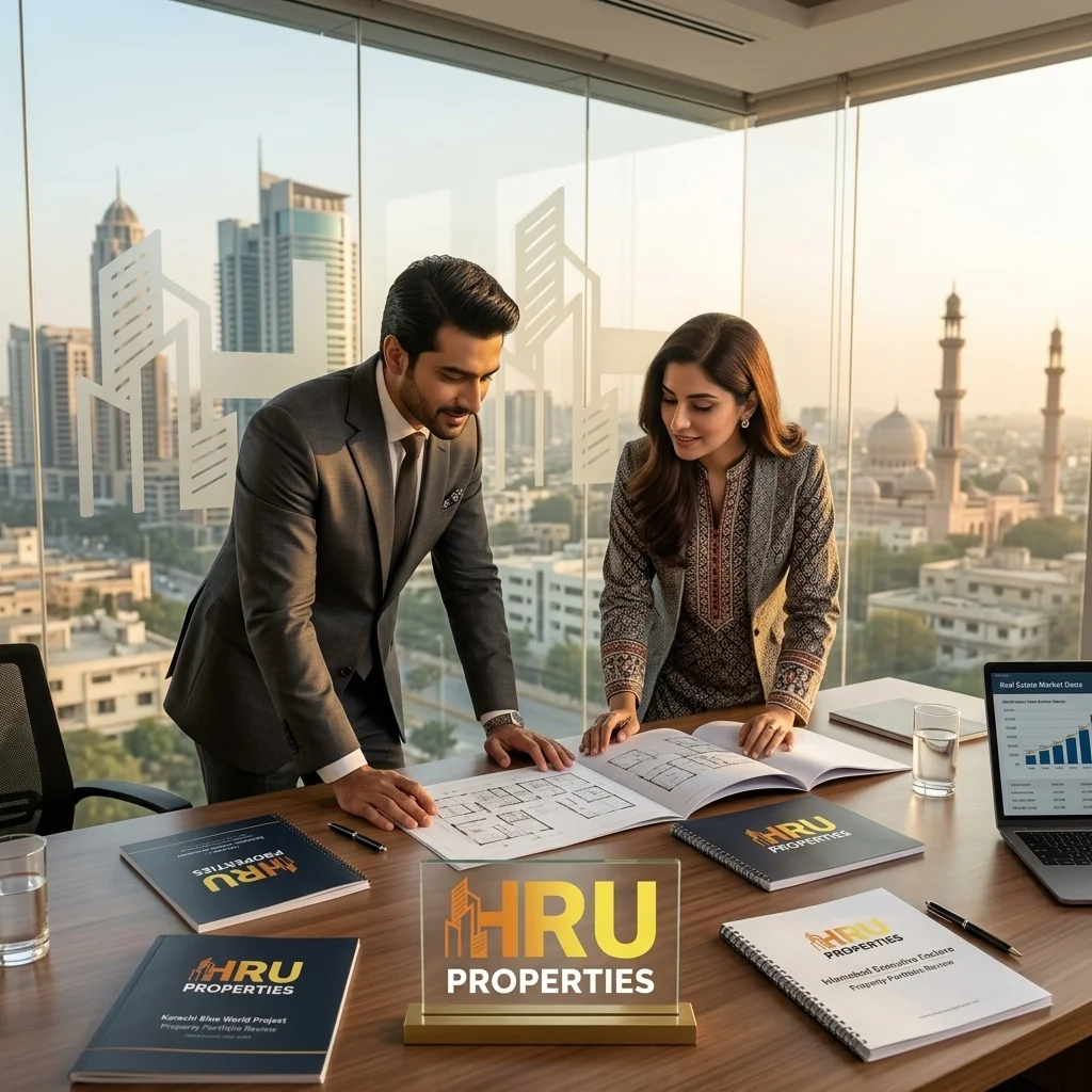 Professionals reviewing payment docs by hru properties