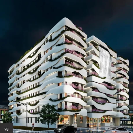 exterior shot of waterfall tower